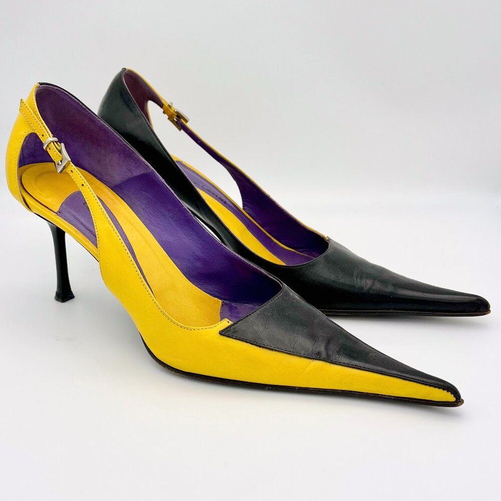 Cesar Catini Black/Yellow Leather Heels – Size 37 EUR